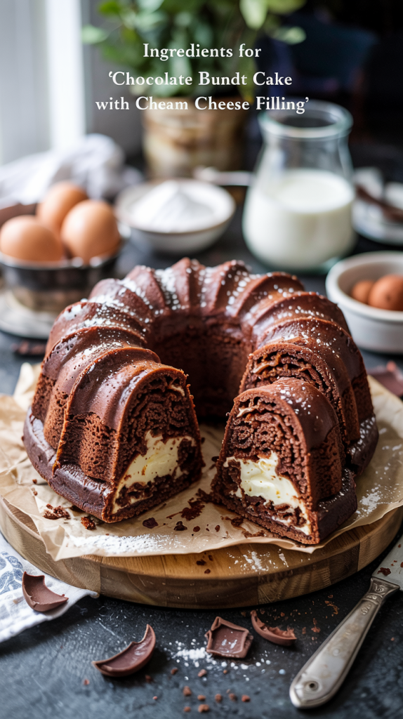 Ingredients Of Chocolate Bundt Cake with Cream Cheese Filling