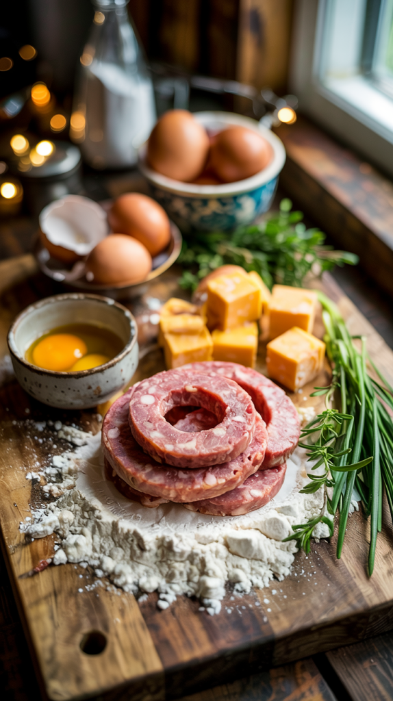 Ingredients Of Sausage Egg Cheese Muffins with Flour