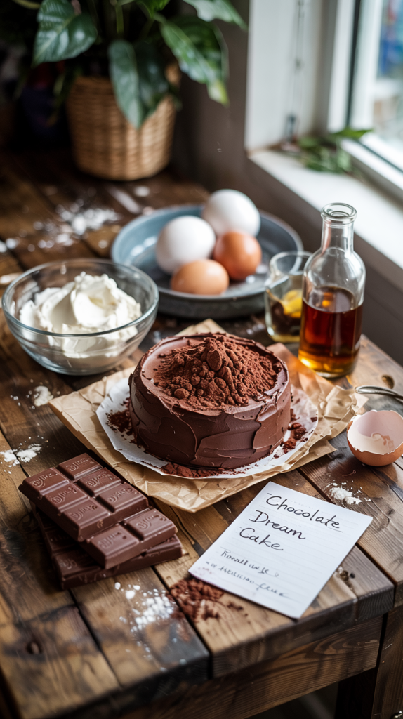 Ingredients of Chocolate Cake with Cream Cheese Frosting