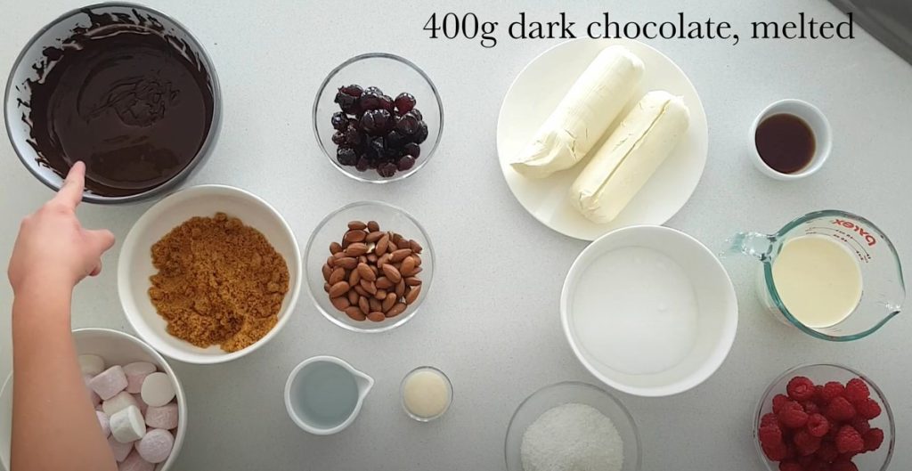 Ingredients Of No-Bake Rocky Road Cheesecake