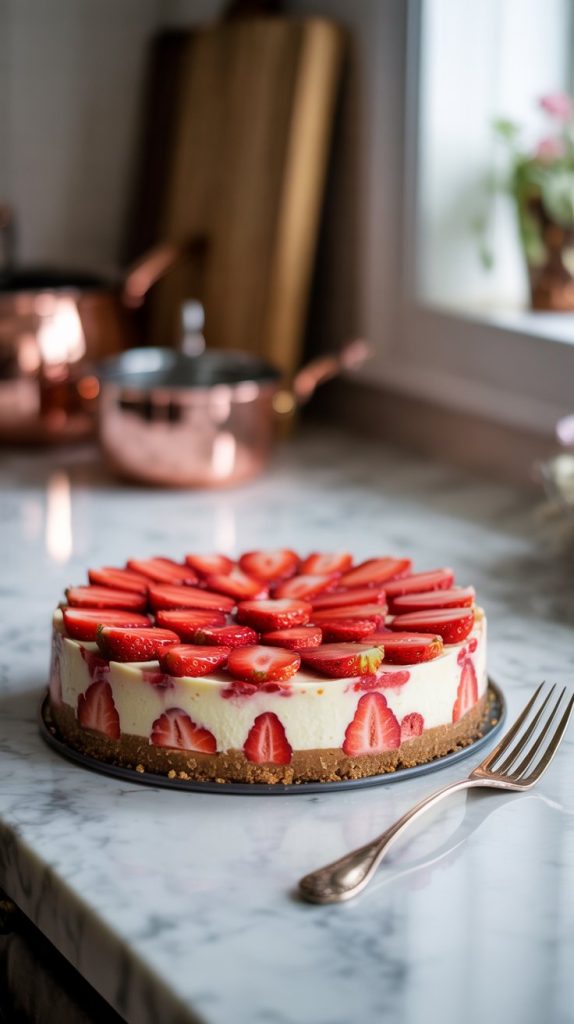 Step By Step Guide Of Strawberry and White Chocolate Cheesecake Recipe