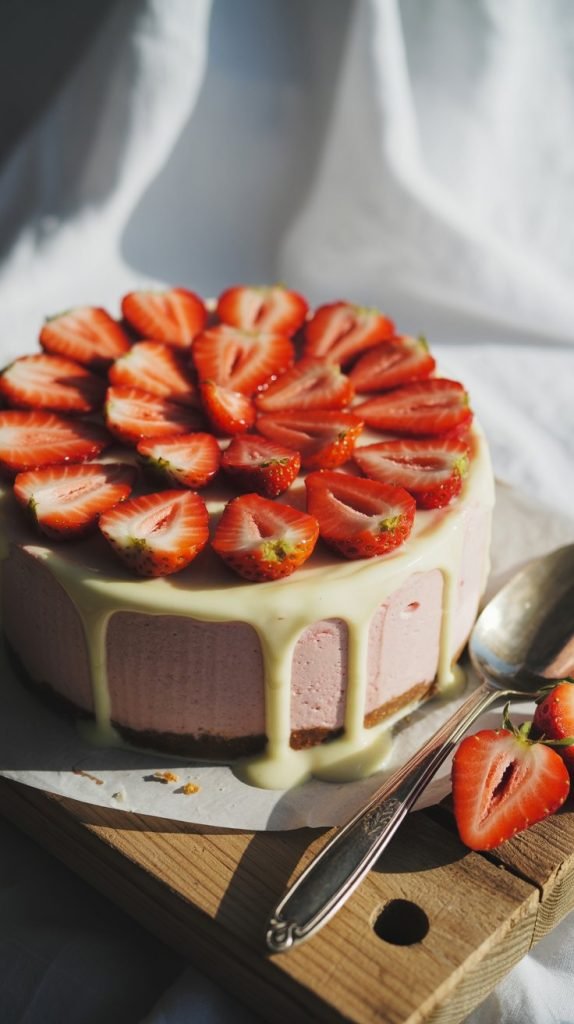 Strawberry and white chocolate cheesecake