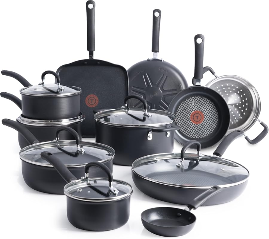 T-Fal Ultimate 17-Piece Hard Anodized Nonstick Cookware Set with Fry Pan, Saucepans & Griddle