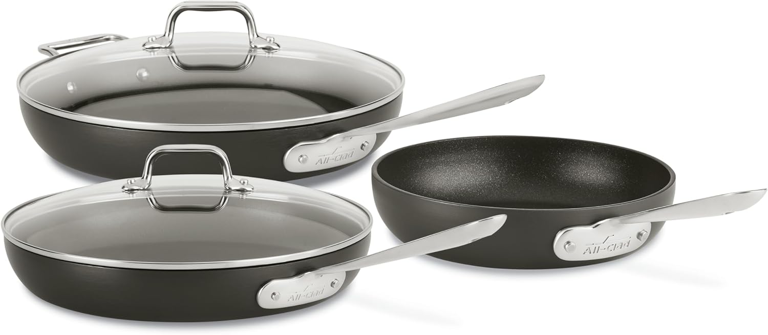 All-Clad 3-Piece Hard Anodized Fry Pan Set, 8
