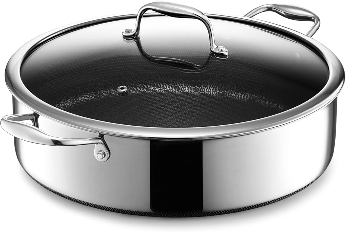 HexClad 7-Quart Sauté Pan with Glass Lid, Oven-Safe to 900°F & Induction Ready