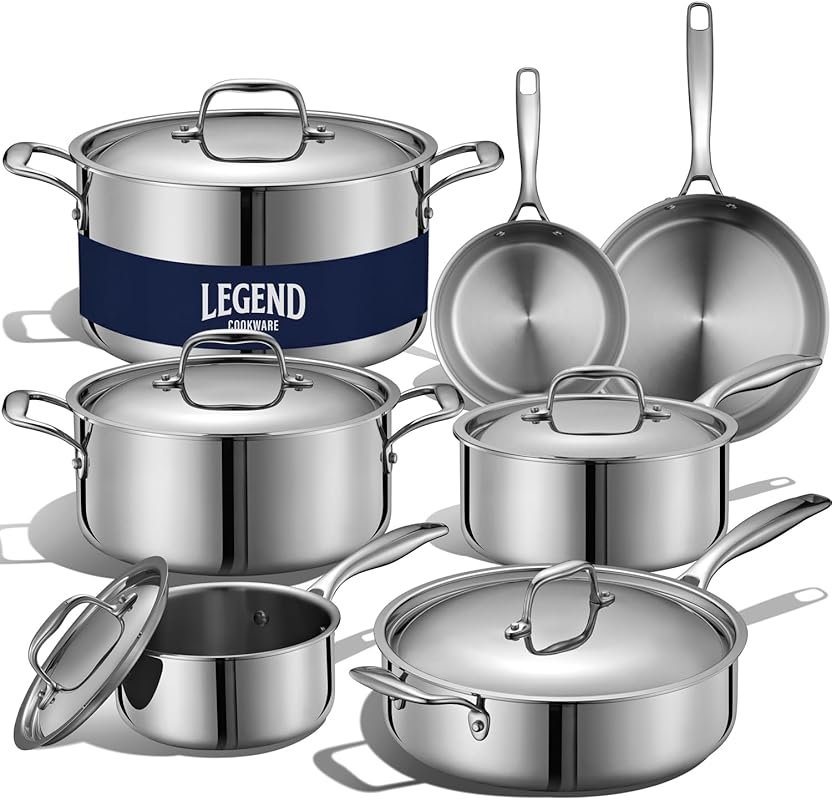 LEGEND COOKWARE 5-Ply Stainless Steel 12-Piece Cookware Set, Induction