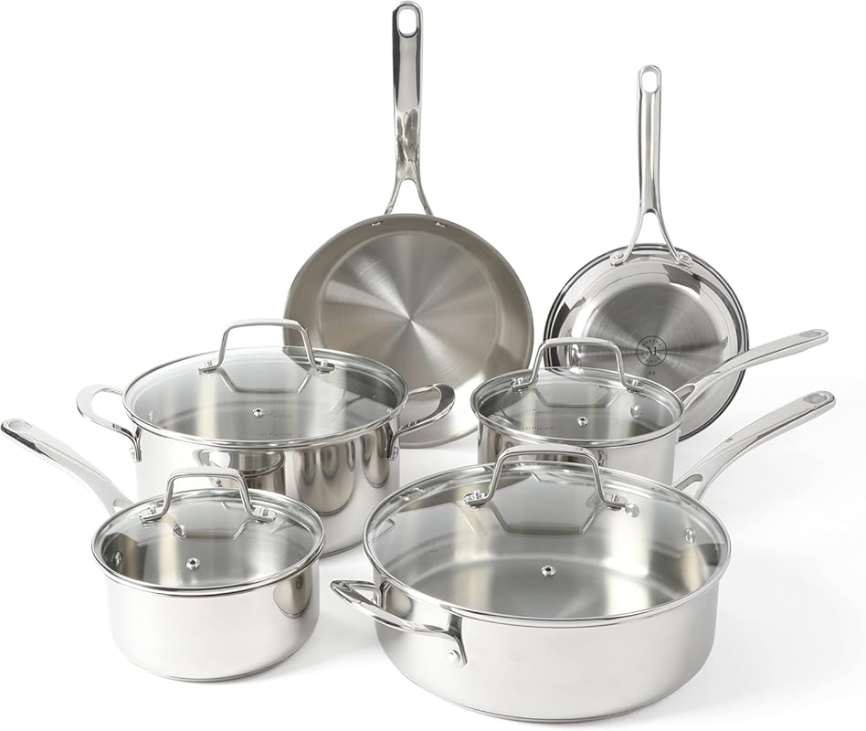 Martha Stewart Castelle 10-Piece 18/8 Stainless Steel Cookware Set, Tr
