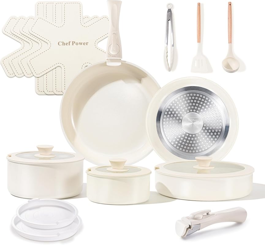 Chef Power Ceramic Nonstick 19-Piece Cookware Set, Non-Toxic Pots & Pa