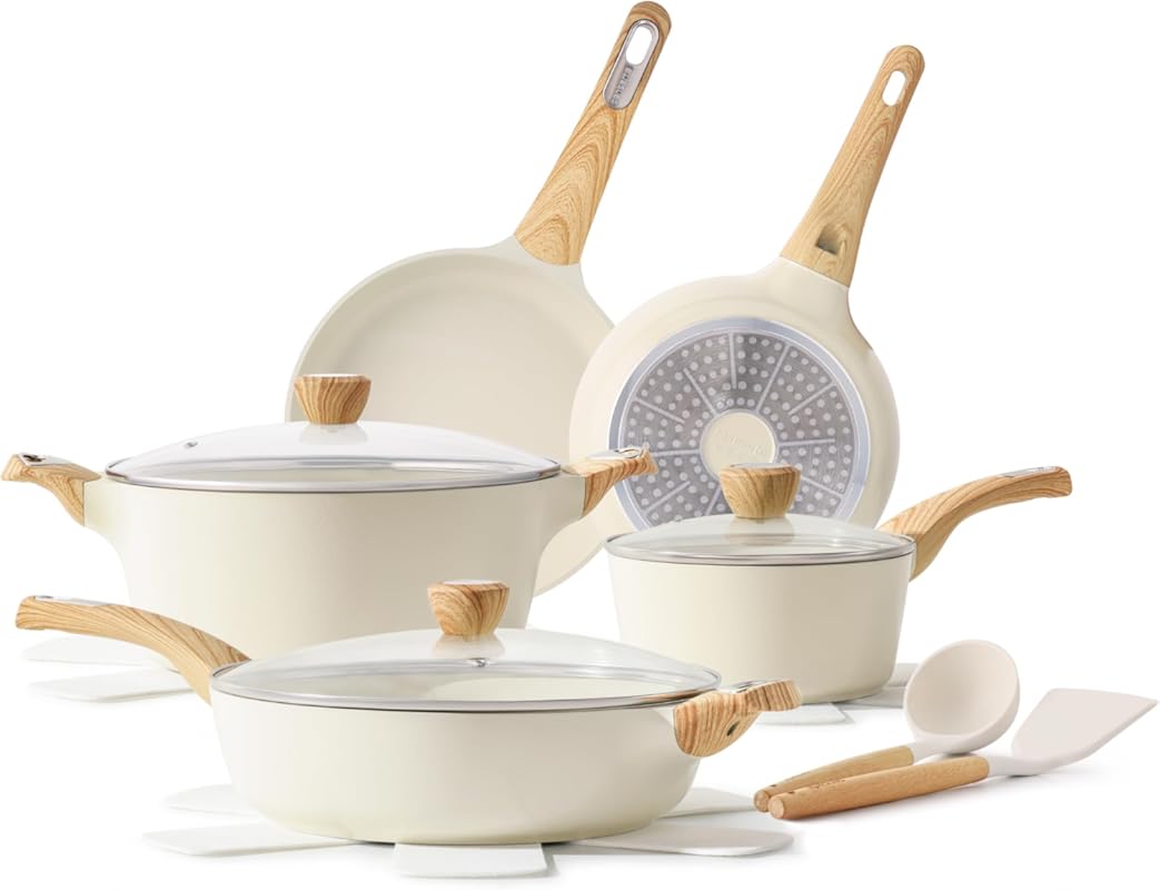 SENSARTE Ceramic Nonstick 14-Piece Cookware Set, Healthy Non-Toxic Pot