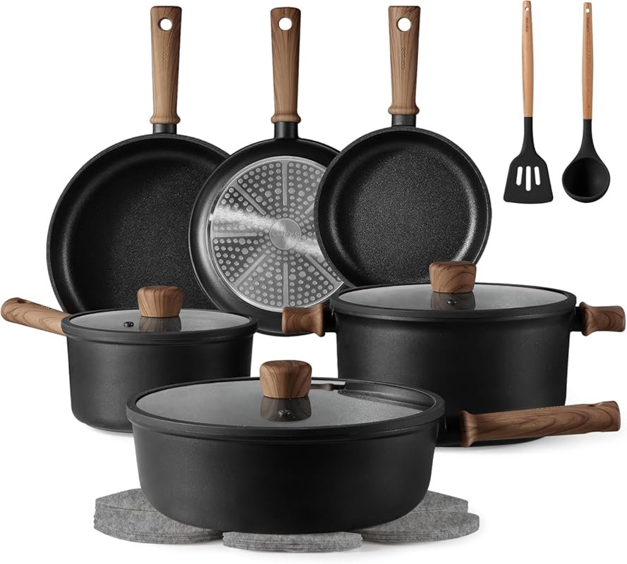 CAROTE 16-Piece Nonstick Titanium Cookware Set, Induction Ready Pots &