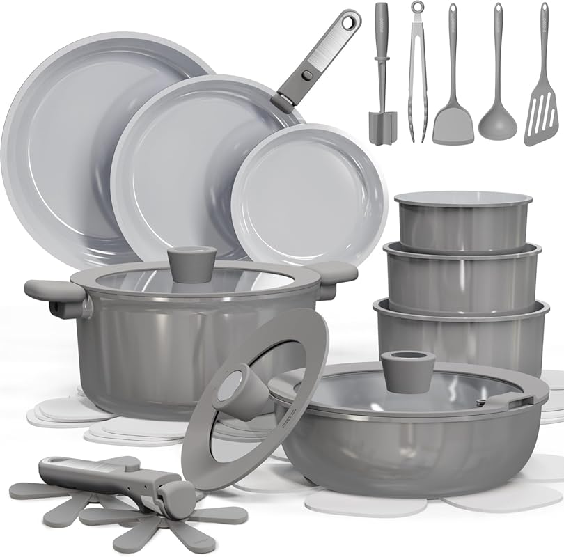 CAROTE 27-Piece Ceramic Nonstick Cookware Set with Detachable Handles,