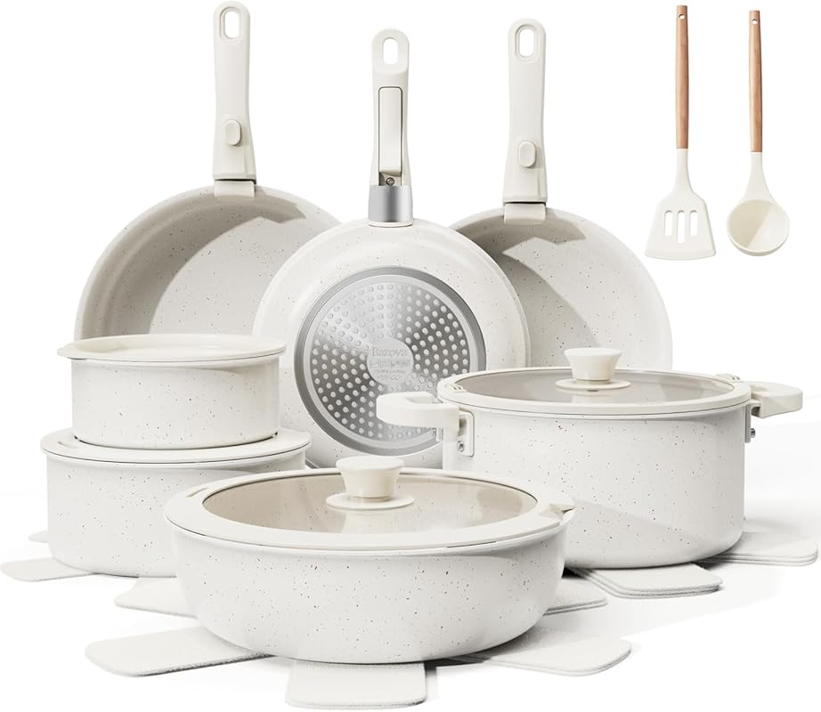 22-Piece Ceramic Nonstick Cookware Set, Removable Handles, Non-Toxic,
