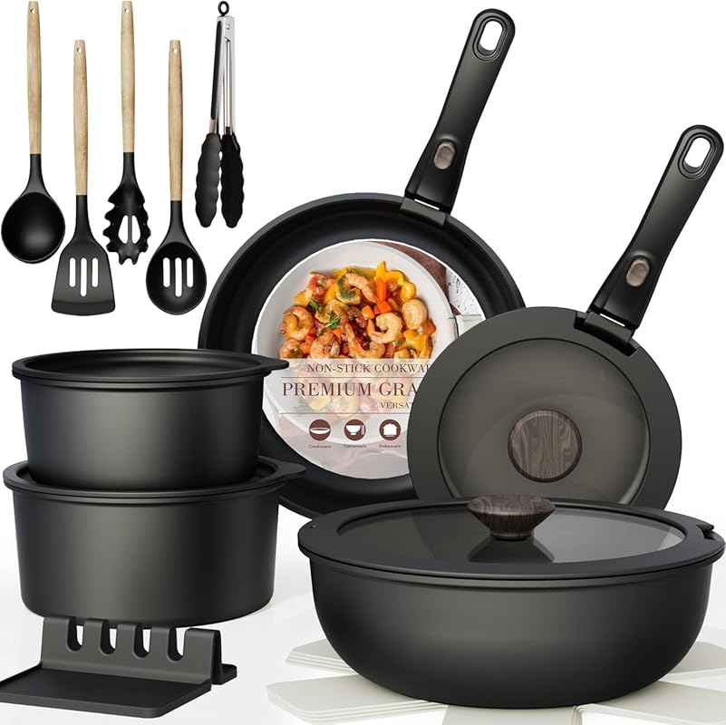 Astercook 21-Piece RV Ceramic Non-Stick Cookware Set: Detachable Handl