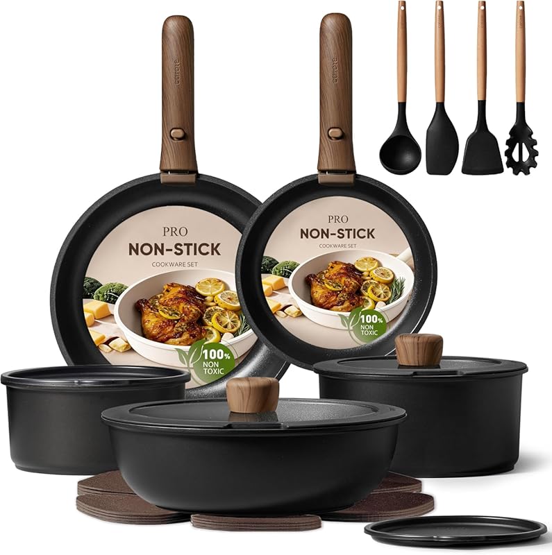 CAROTE 19-Piece Nonstick Cookware Set with Detachable Handle, Inductio