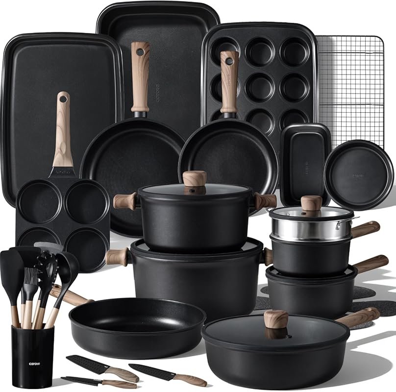 CAROTE 44PC Titanium Nonstick Cookware Set, Induction Compatible, Incl